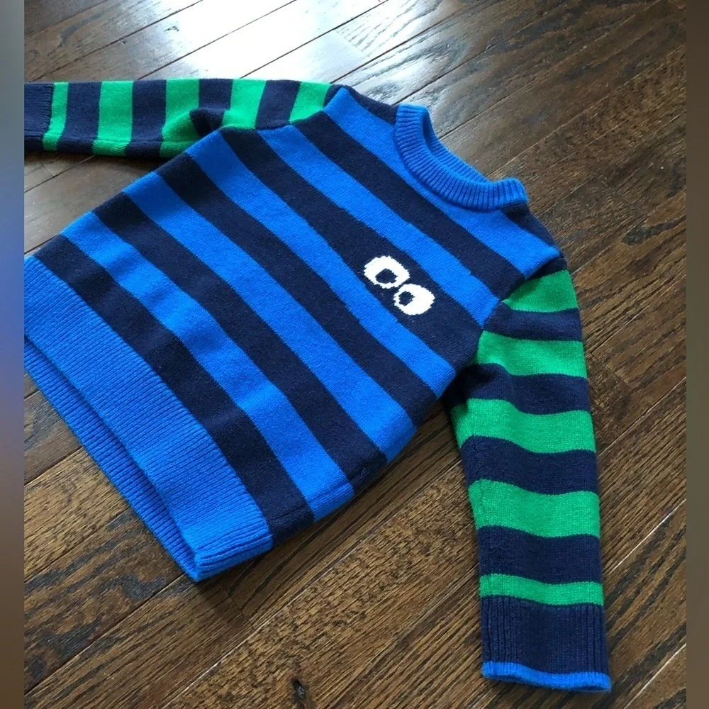 baby Gap Toddler Boys 2/2T Halloween Blue/Navy Blue/Green Striped w/Monster Eyes